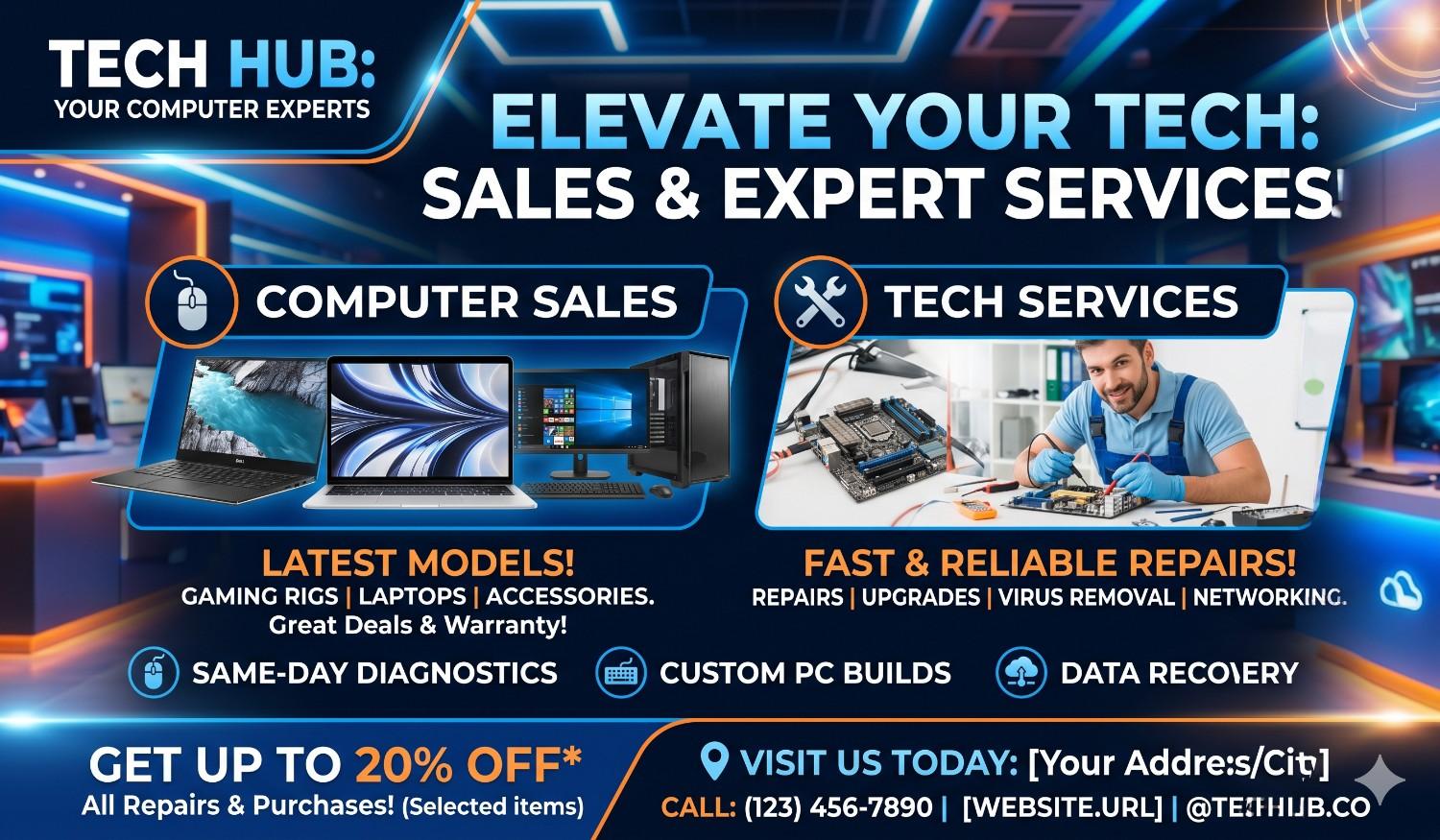 Computer Shop,How to Promote Tech Services & Computer Sales with Digital Posters