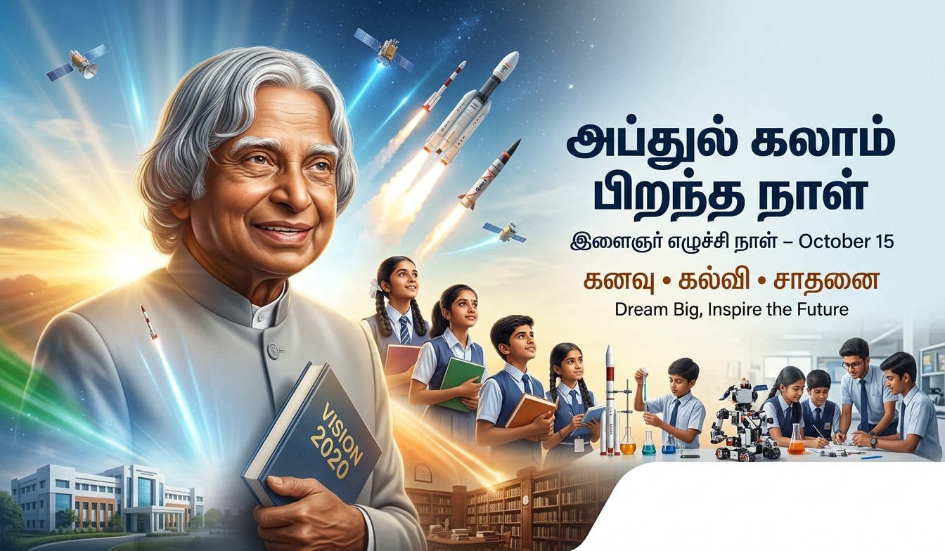 Special day poster for Dr. A.P.J. Abdul Kalam Day அப்துல் கலாம் பிறந்த நாள் / இளைஞர் எழுச்சி நாள் tnposterdownload