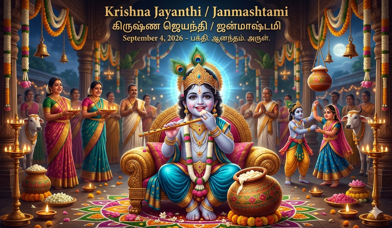 Celebrate Divine Love, Joy & Blessings | Krishna Jayanthi கிருஷ்ண ஜெயந்தி நல்வாழ்த்துகள் tnposterdownload