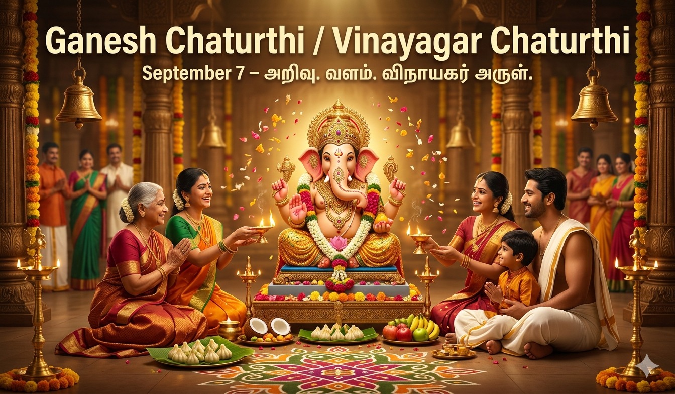 Celebrating Vinayagar Chaturthiவிநாயகர் அருள் • புதிய தொடக்கம் விநாயகர் சதுர்த்தி நல்வாழ்த்துகள் tnposterdownload